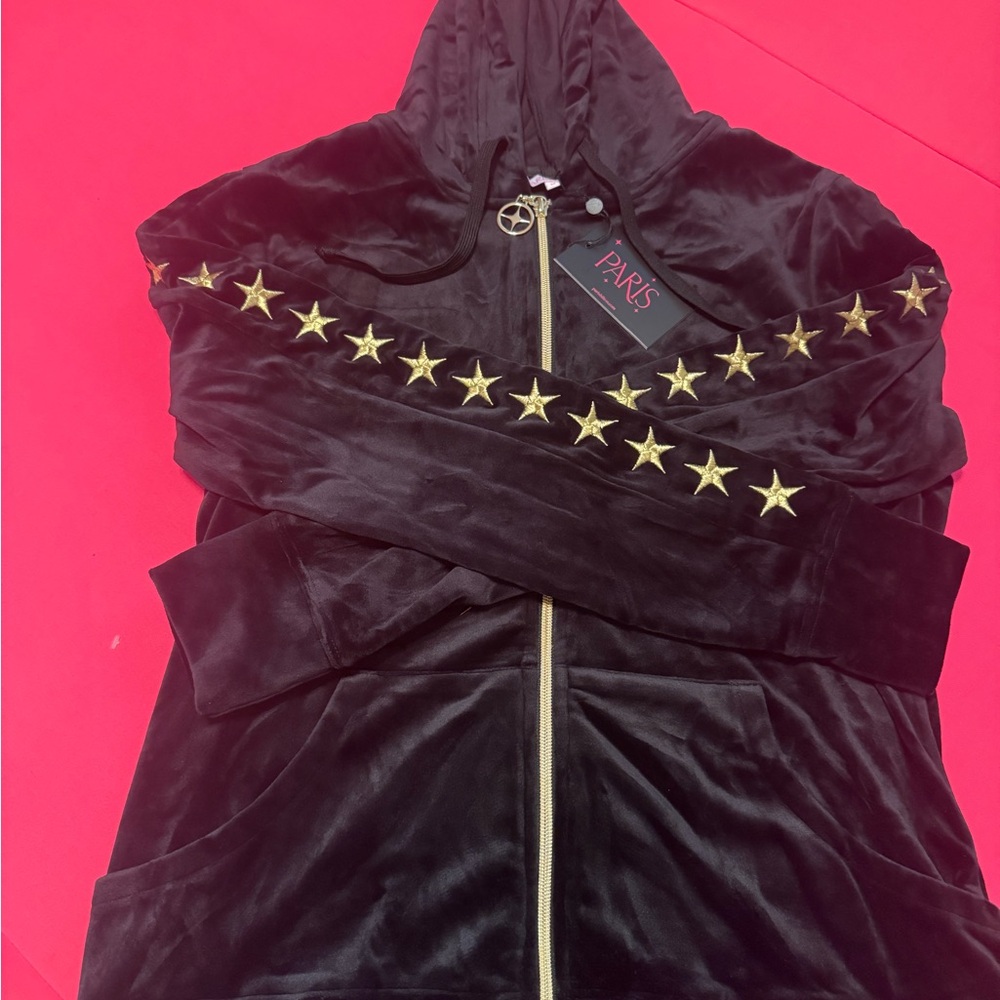 Black Hoodie with Gold Star Accents